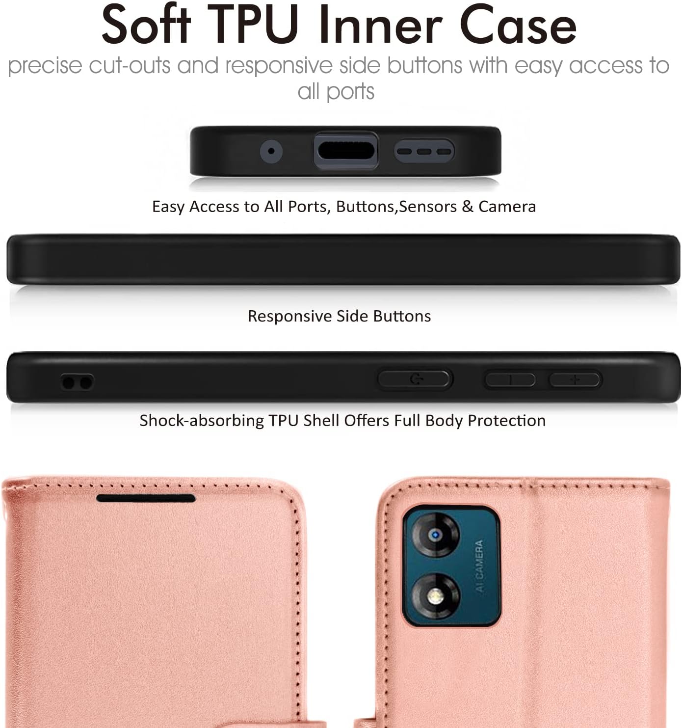 [Wallet Case] Protective Cover with Cash & Card Holder, Stand and Wrist Strap For Motorola Moto E13