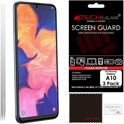 [3 Pack] TECHGEAR Screen Protectors Compatible with Samsung Galaxy A10, CLEAR LCD Screen Protectors Cover Guards
