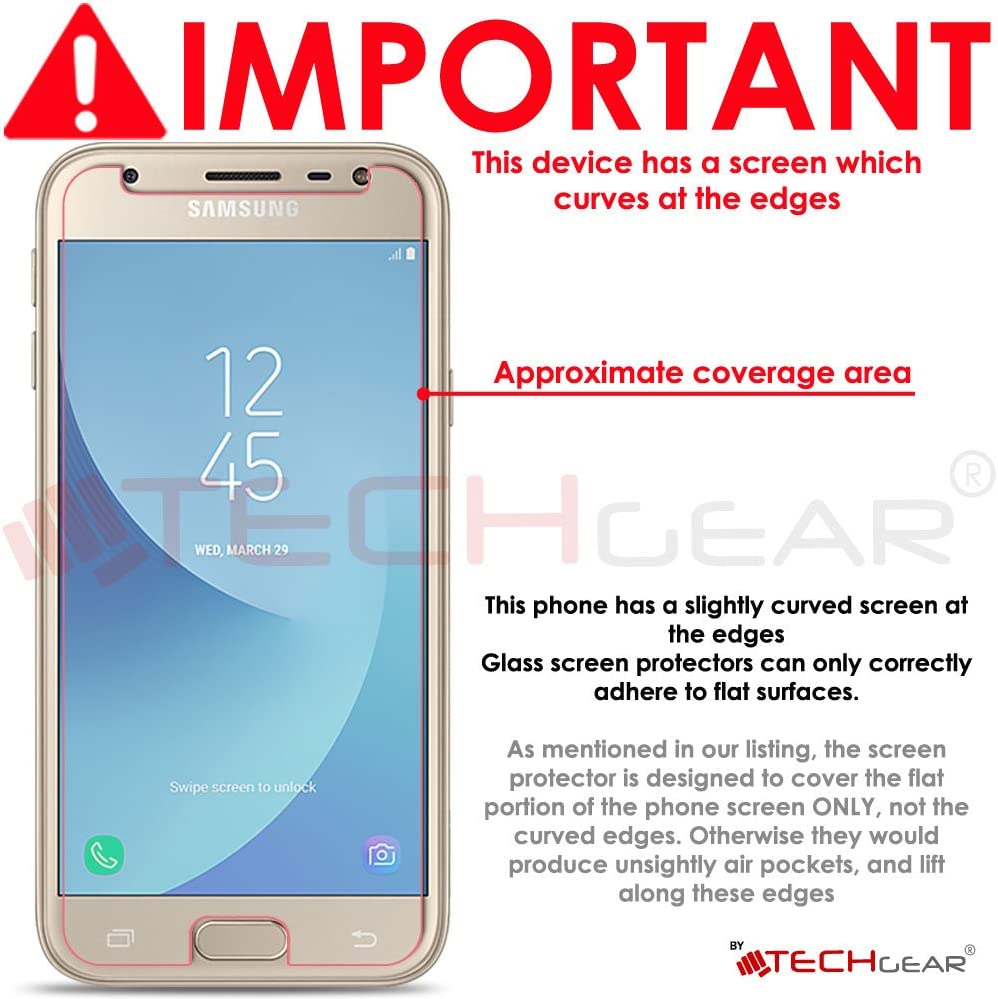 [2 Pack] TECHGEAR GLASS Edition for Galaxy J3 2017 (SM-J330 Series) - Genuine Tempered Glass Screen Protector s Compatible with Samsung Galaxy J3 2017