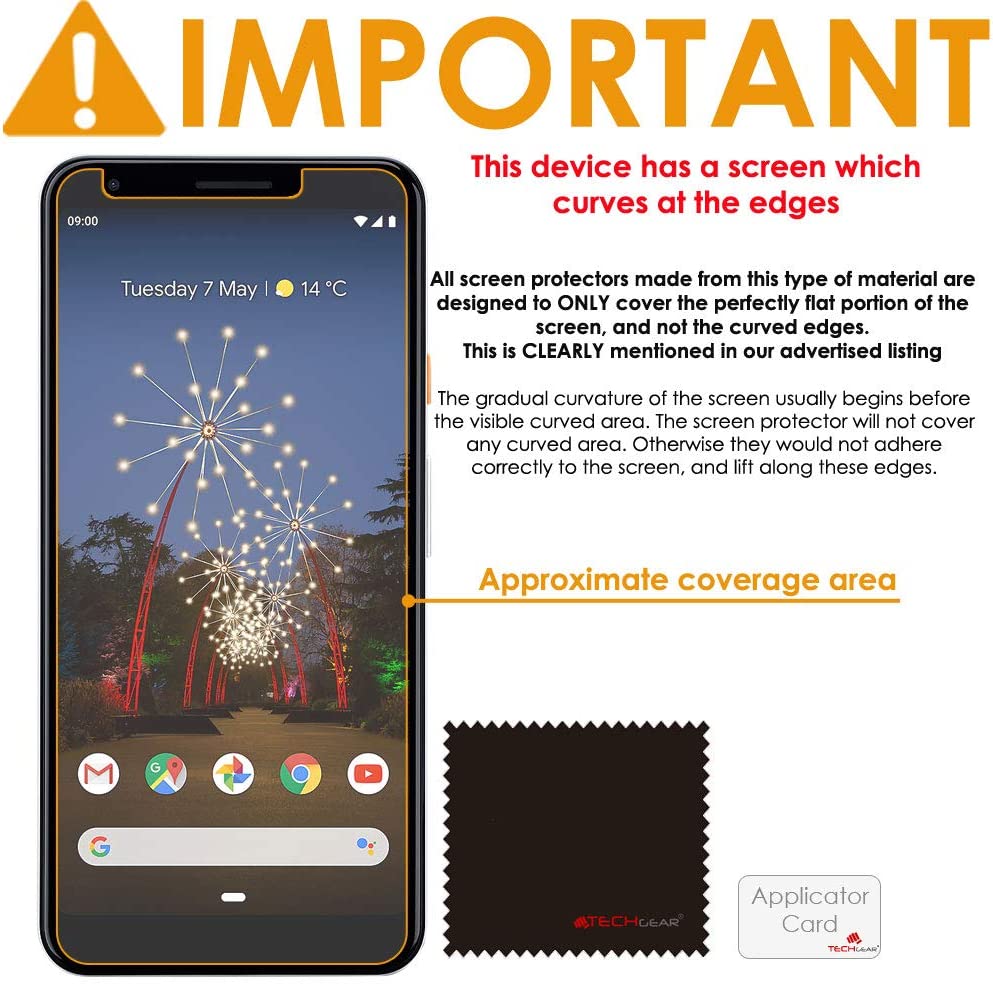 [5 Pack] TECHGEAR Screen Protectors Compatible with Google Pixel 3a XL, CLEAR LCD Screen Protectors Cover Guards
