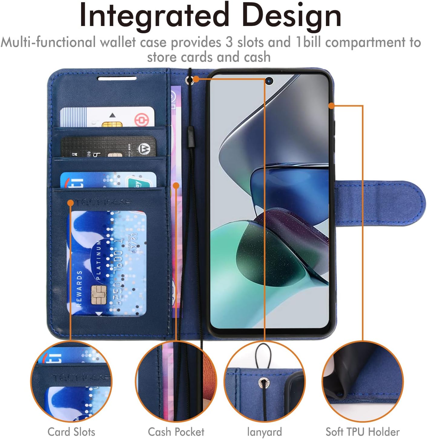 [Wallet Case] Protective Cover with Cash & Card Holder, Stand and Wrist Strap For Motorola Moto G13 / Moto G23