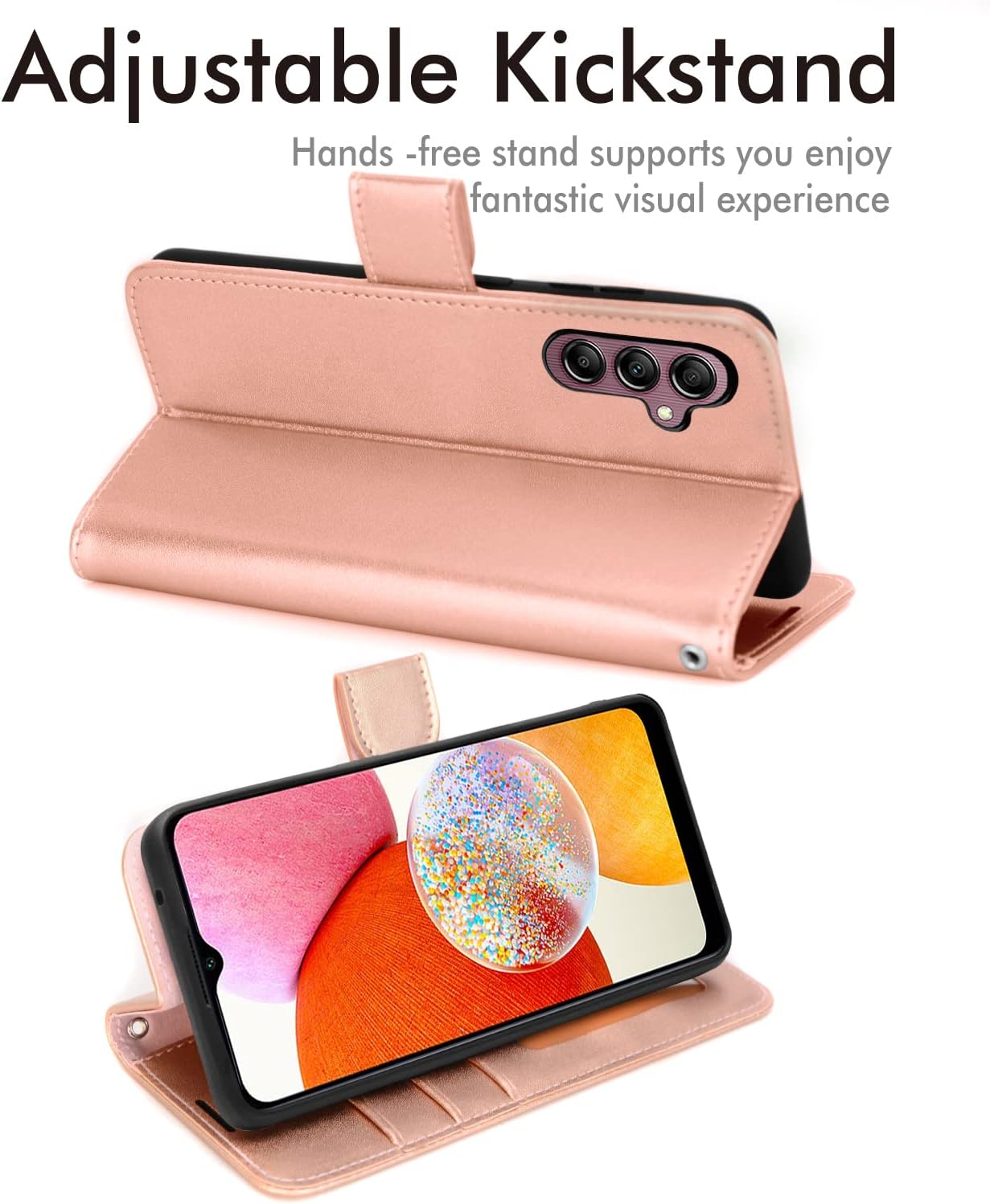 [Wallet Case] Protective Cover with Cash & Card Holder, Stand and Wrist Strap For Samsung A14 5G