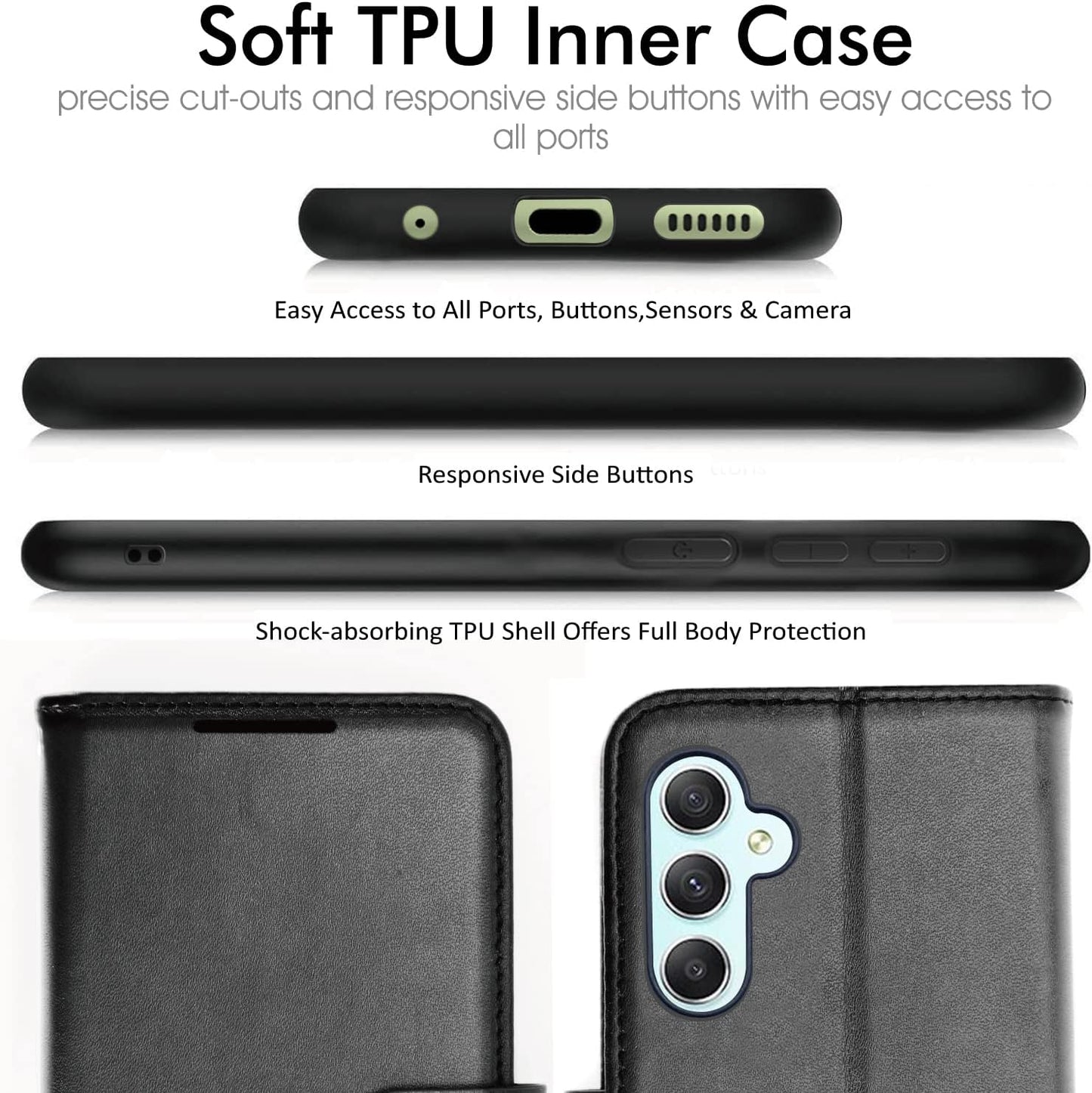 [Wallet Case] Protective Cover with Cash & Card Holder, Stand and Wrist Strap For Samsung A34 5G