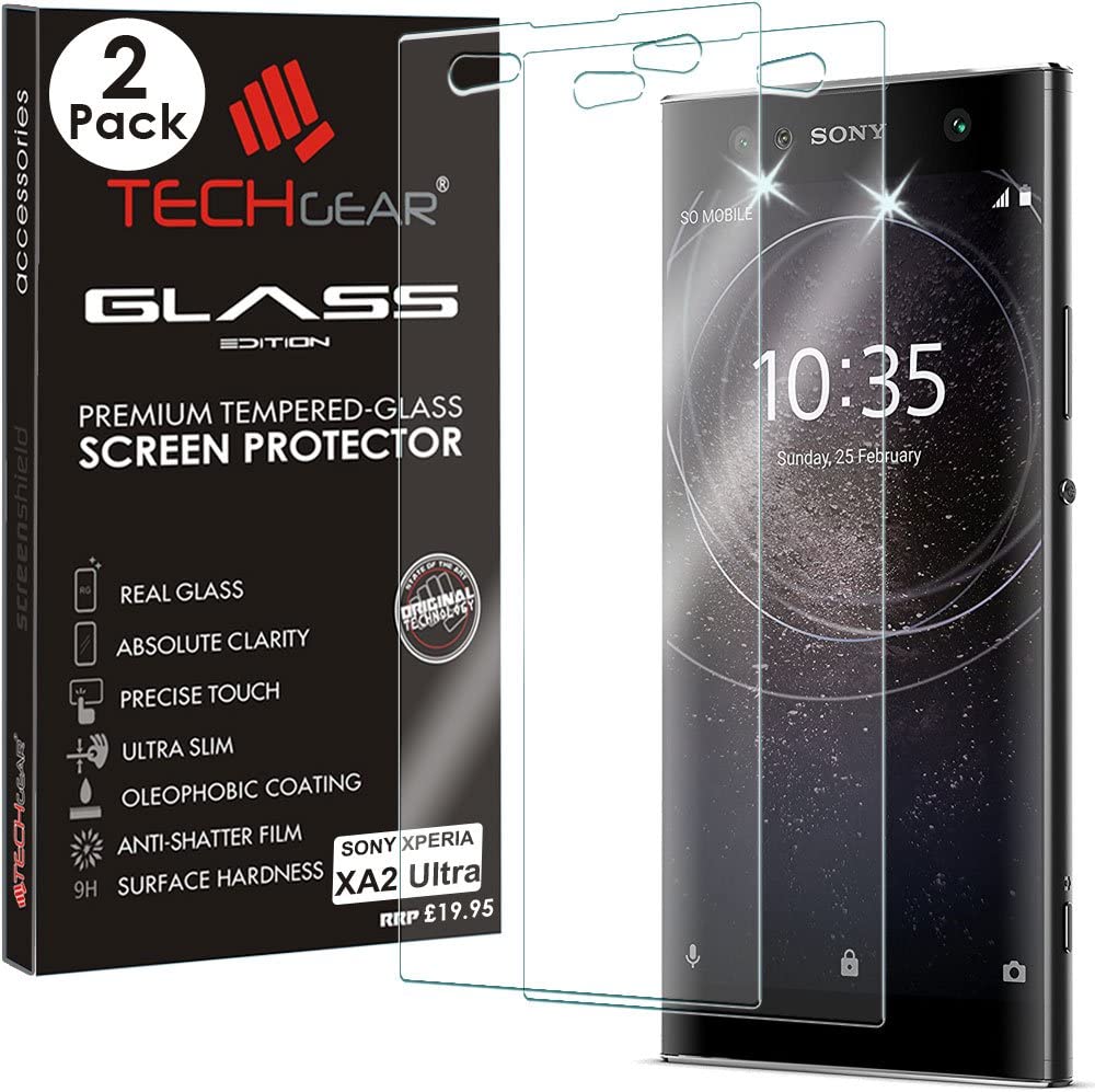 [2 Pack] TECHGEAR GLASS Edition for Xperia XA2 Ultra - Genuine Tempered Glass Screen Protector s Compatible with Sony Xperia XA2 Ultra