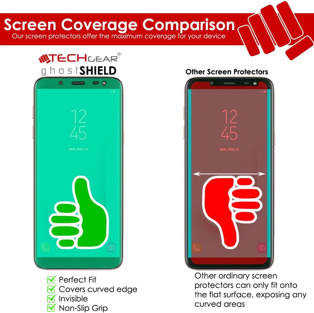TECHGEAR Screen Protector to fit Samsung Galaxy J6 [ghostSHIELD Edition] Reinforced Flexible TPU Screen Protector with Full Screen Coverage
