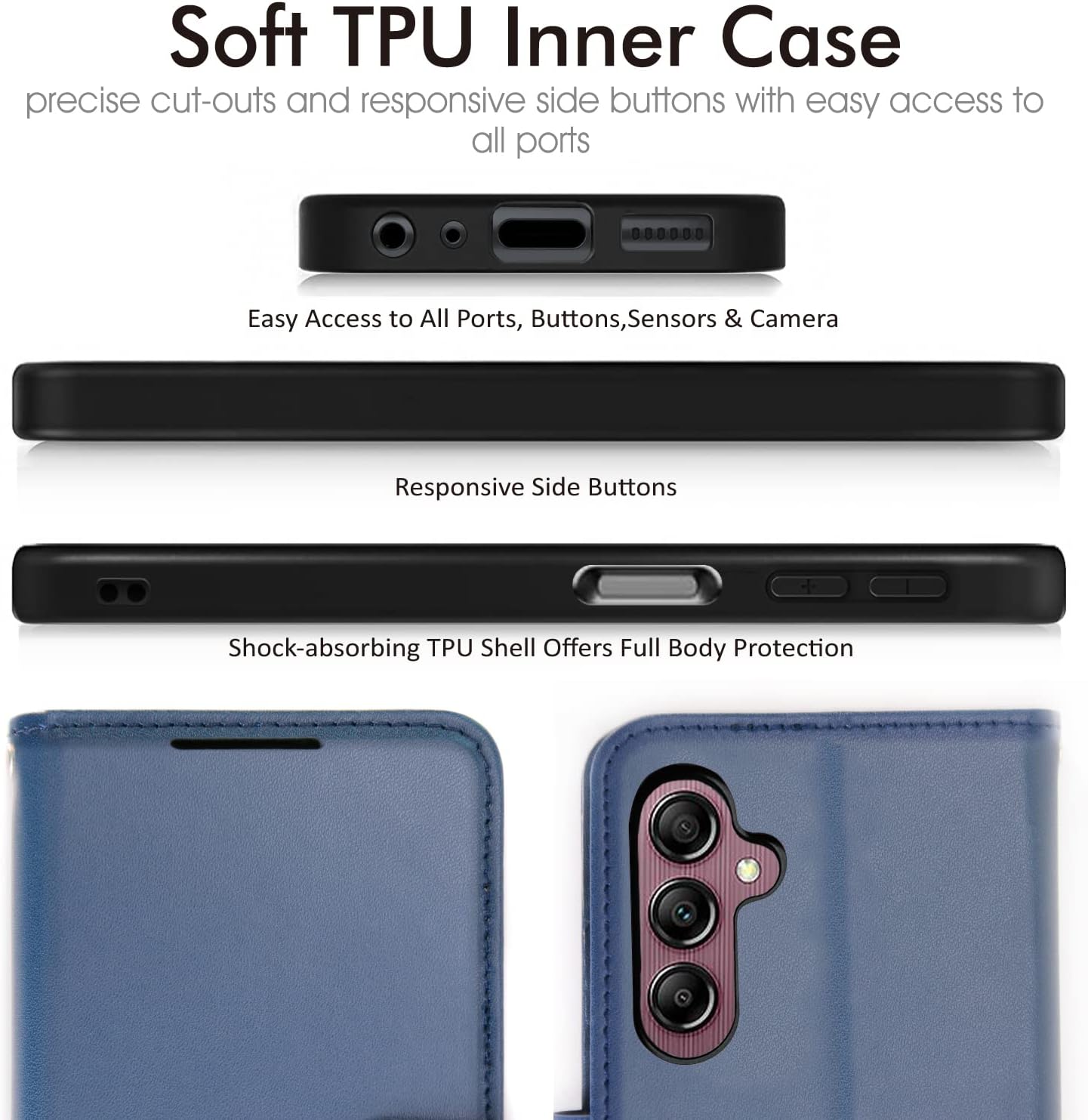 [Wallet Case] Protective Cover with Cash & Card Holder, Stand and Wrist Strap For Samsung A14 5G