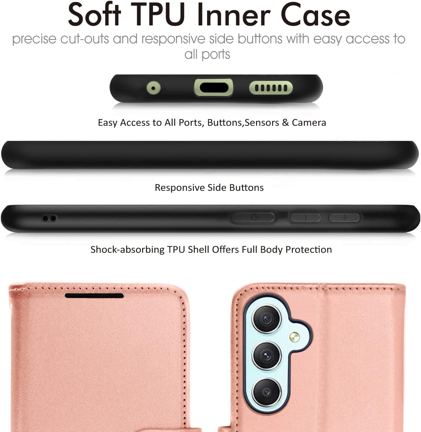 [Wallet Case] Protective Cover with Cash & Card Holder, Stand and Wrist Strap For Samsung A34 5G