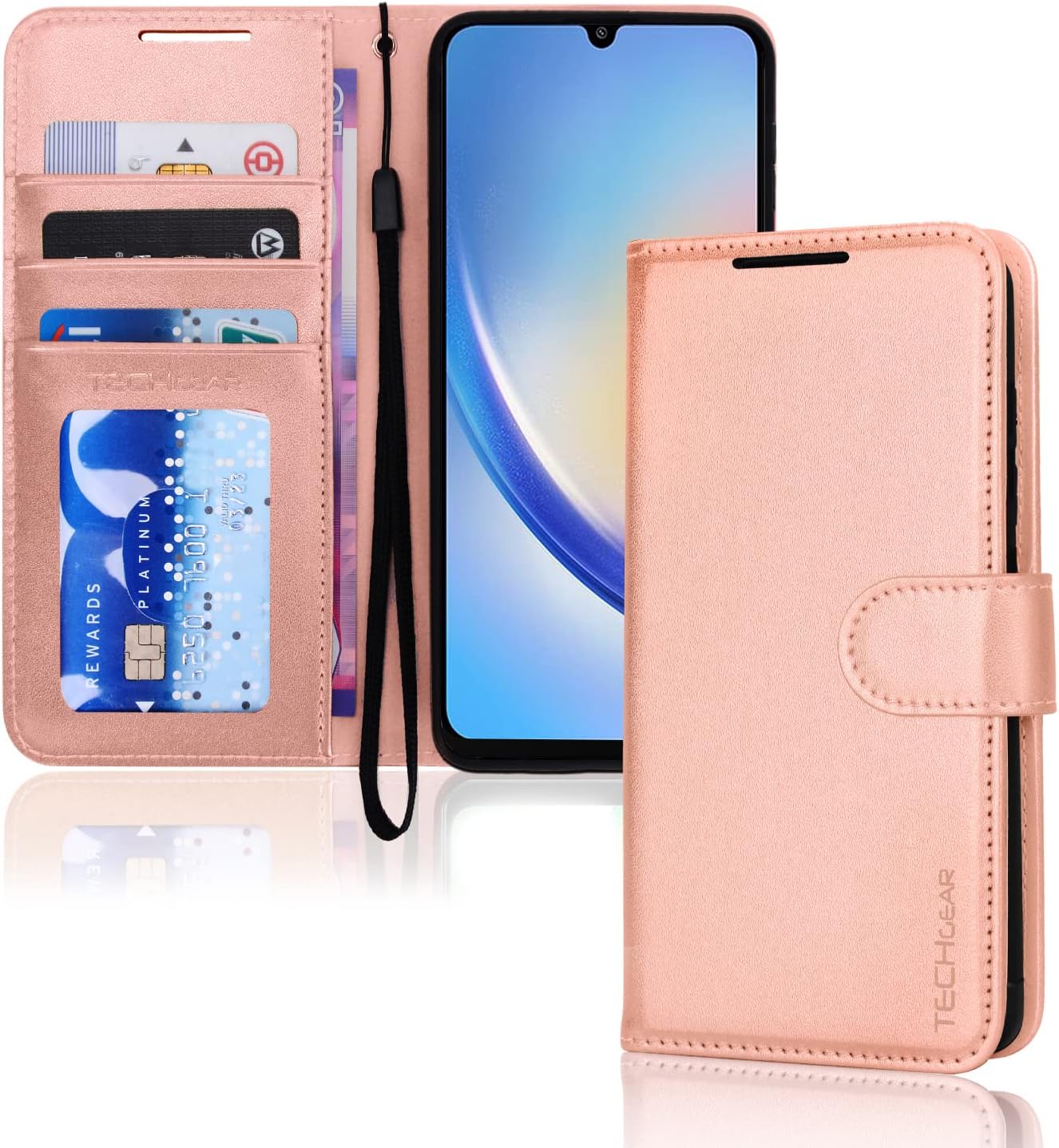 [Wallet Case] Protective Cover with Cash & Card Holder, Stand and Wrist Strap For Samsung A34 5G