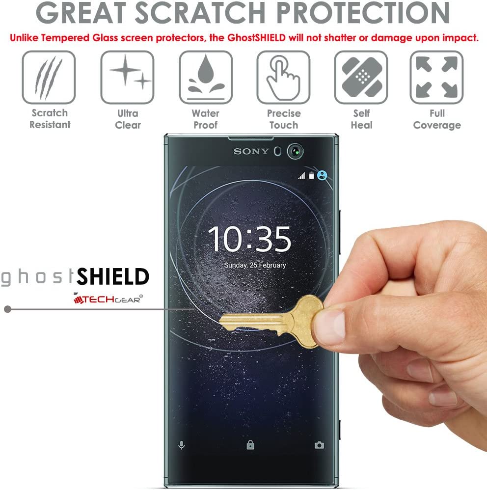 TECHGEAR Screen Protector to fit Sony Xperia XA2 [ghostSHIELD Edition] Flexible TPU Screen Protector with Full Screen Coverage inc Curved Screen