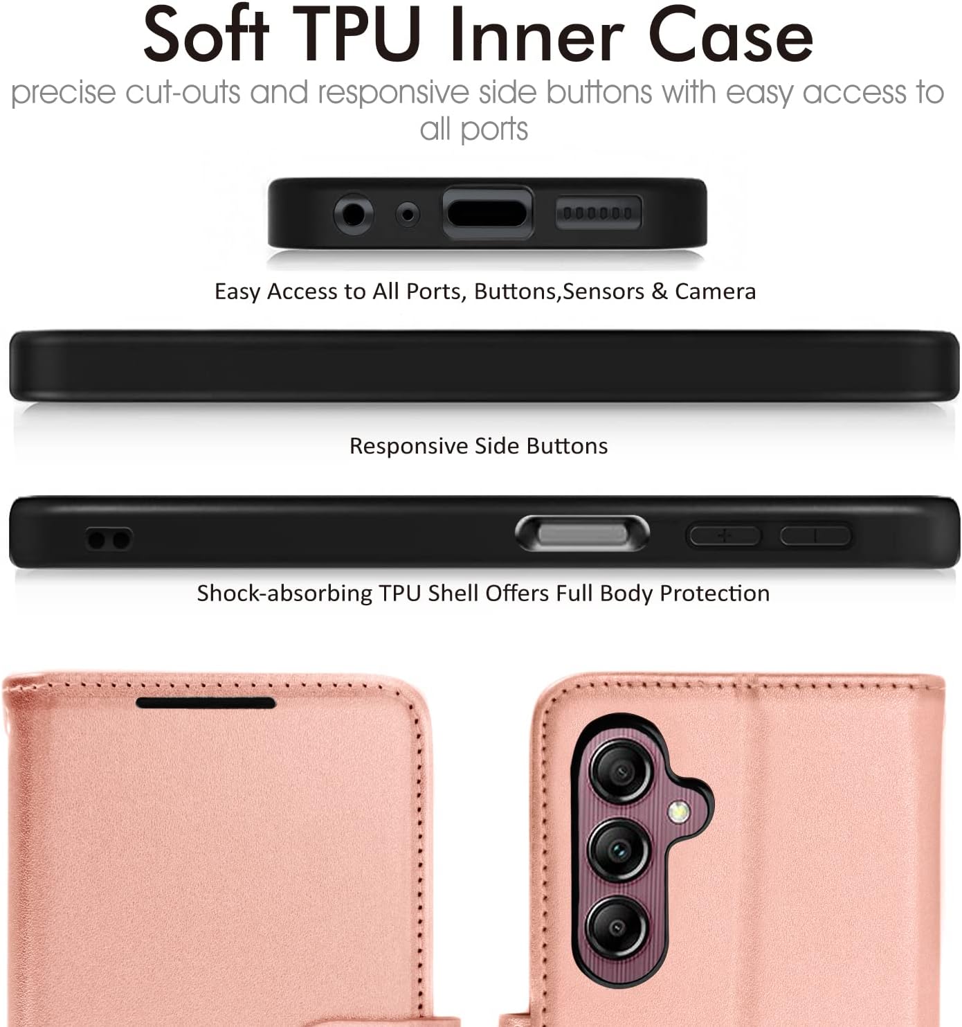 [Wallet Case] Protective Cover with Cash & Card Holder, Stand and Wrist Strap For Samsung A14 5G