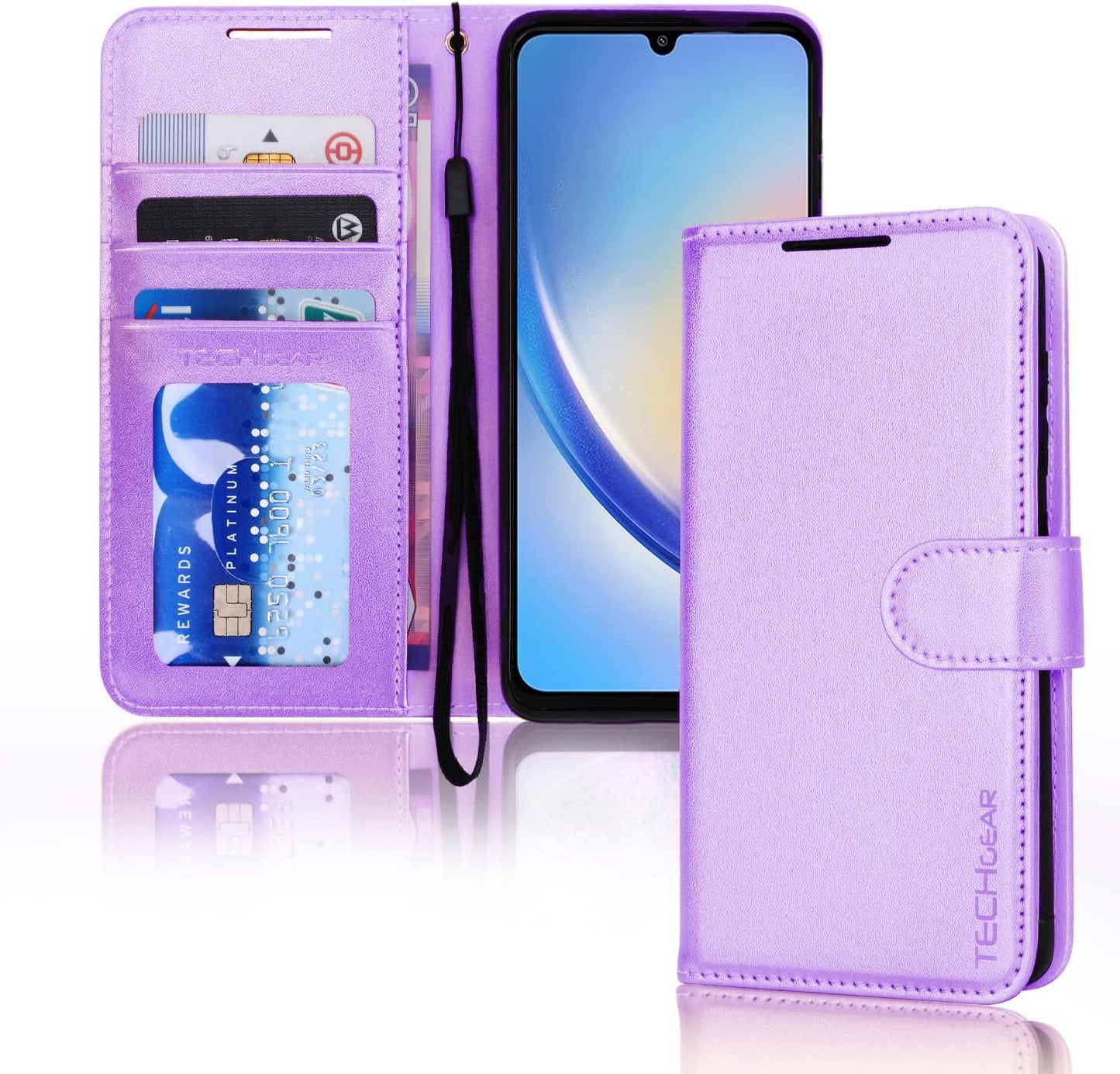 [Wallet Case] Protective Cover with Cash & Card Holder, Stand and Wrist Strap For Samsung A34 5G
