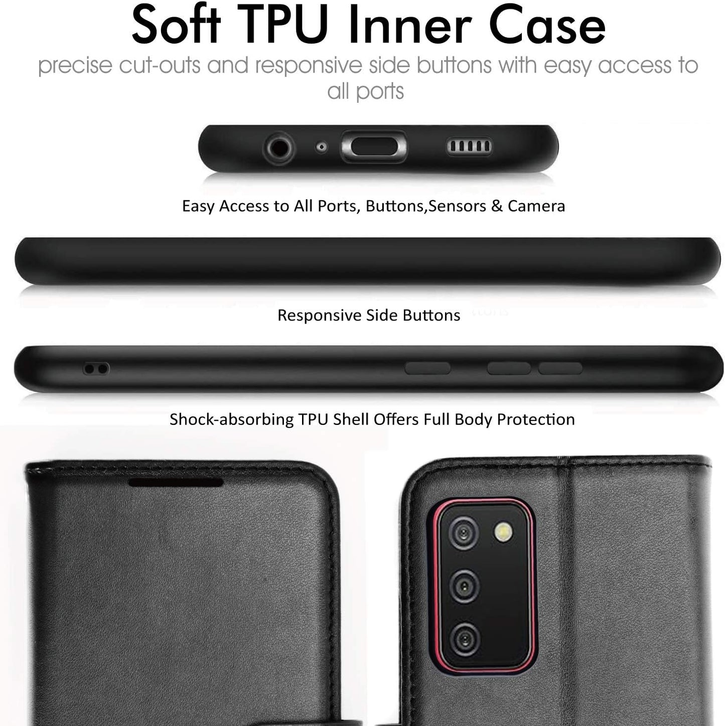 [Wallet Case] Protective Cover with Cash & Card Holder, Stand and Wrist Strap For Samsung Galaxy A02s