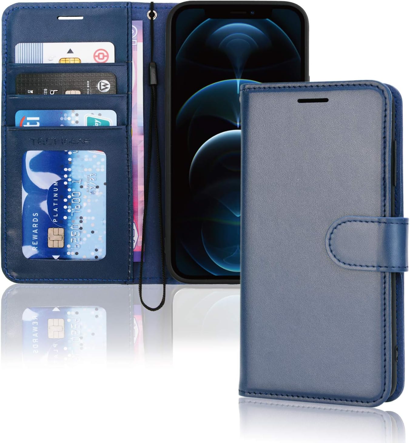 [Wallet Case] Protective Cover with Cash & Card Holder, Stand and Wrist Strap For Apple iPhone 12 Pro Max