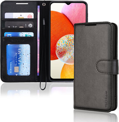 [Wallet Case] Protective Cover with Cash & Card Holder, Stand and Wrist Strap For Samsung A14 5G