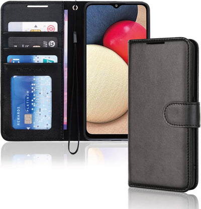 [Wallet Case] Protective Cover with Cash & Card Holder, Stand and Wrist Strap For Samsung Galaxy A02s