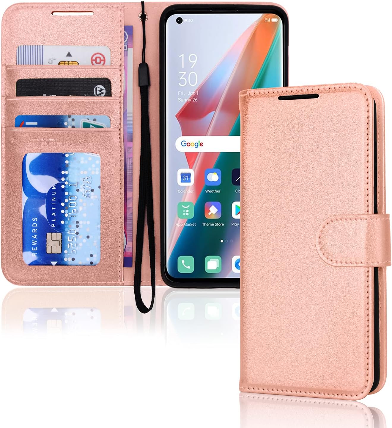 [Wallet Case] Protective Cover with Cash & Card Holder, Stand and Wrist Strap For Oppo Find X3 Pro 5G