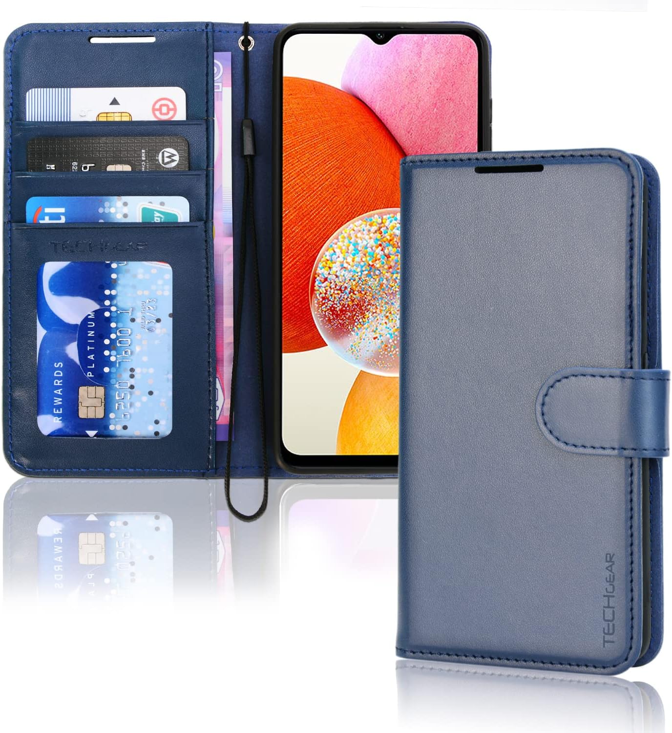 [Wallet Case] Protective Cover with Cash & Card Holder, Stand and Wrist Strap For Samsung A14 5G