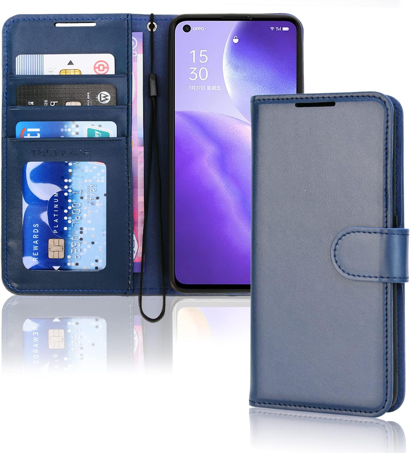 [Wallet Case] Protective Cover with Cash & Card Holder, Stand and Wrist Strap For Oppo Find X3 Lite 5G