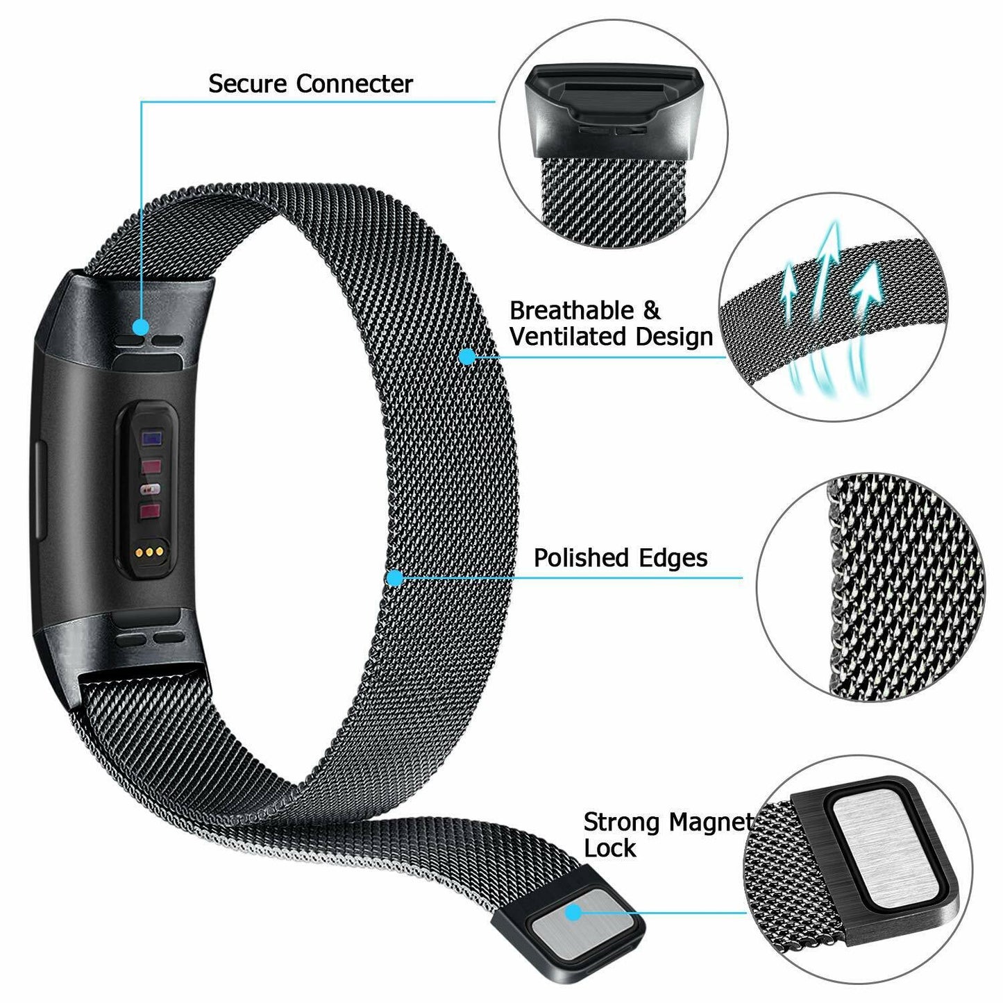 Milanese Stainless Steel Watch Band for Fitbit Charge 4 / 3